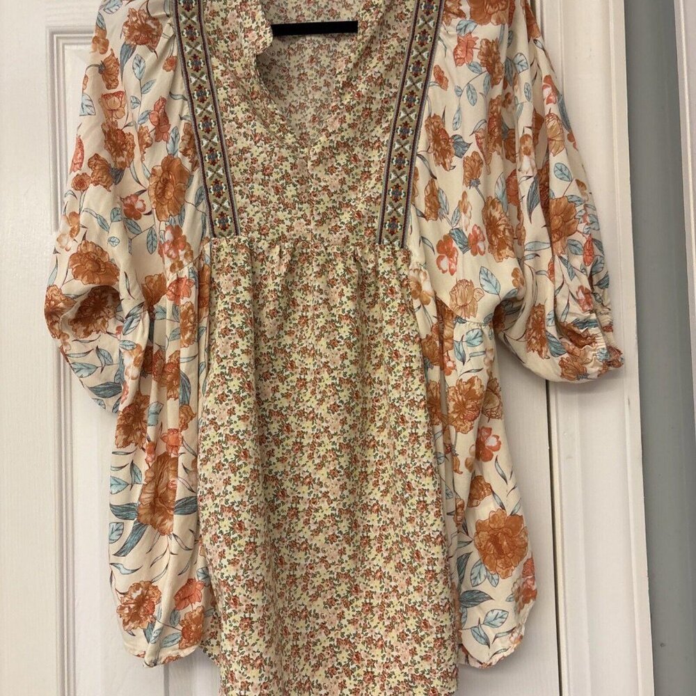 Gigio Blouse  Top Womens Floral Peasant Boho Balloon Sleeve. Size S. Casual